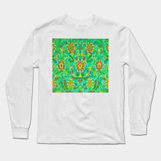 green main color printed images that are based on vintage floral and geometric motifs, can be used in decorating fabrics and coverings in fashion Long Sleeve T-Shirt